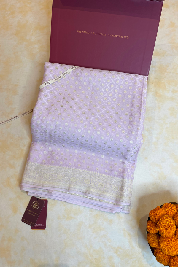HOV Handloom Banarasi Crepe Silk Saree - Butidar Star All Over- Lilac - 077