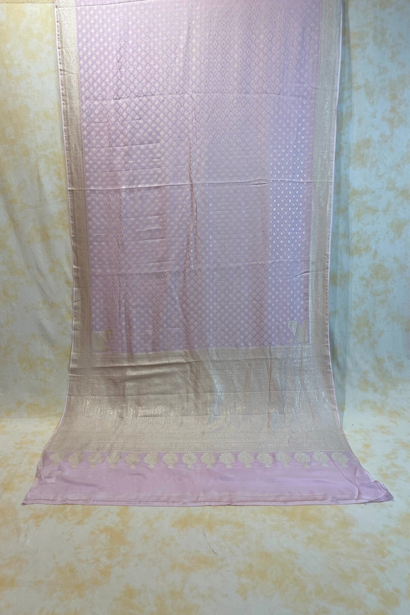 HOV Handloom Banarasi Crepe Silk Saree - Butidar Star All Over- Lilac - 077