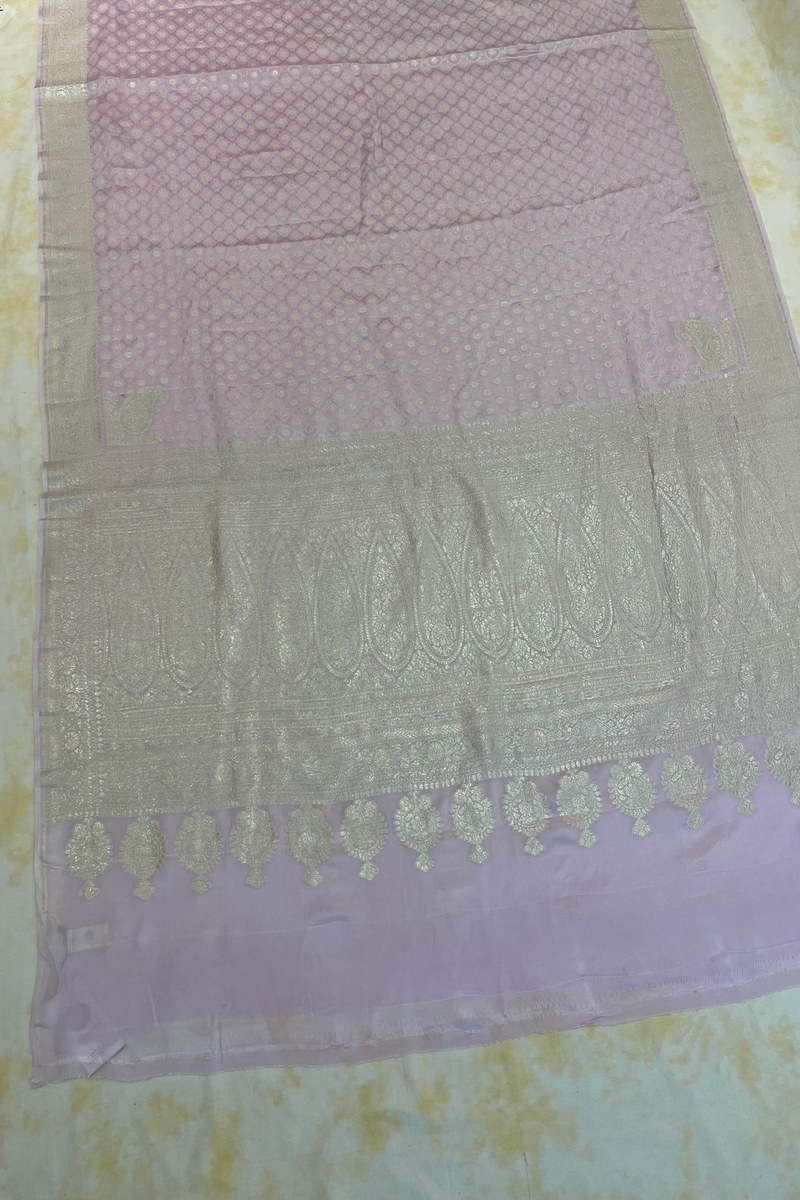 HOV Handloom Banarasi Crepe Silk Saree - Butidar Star All Over- Lilac - 077