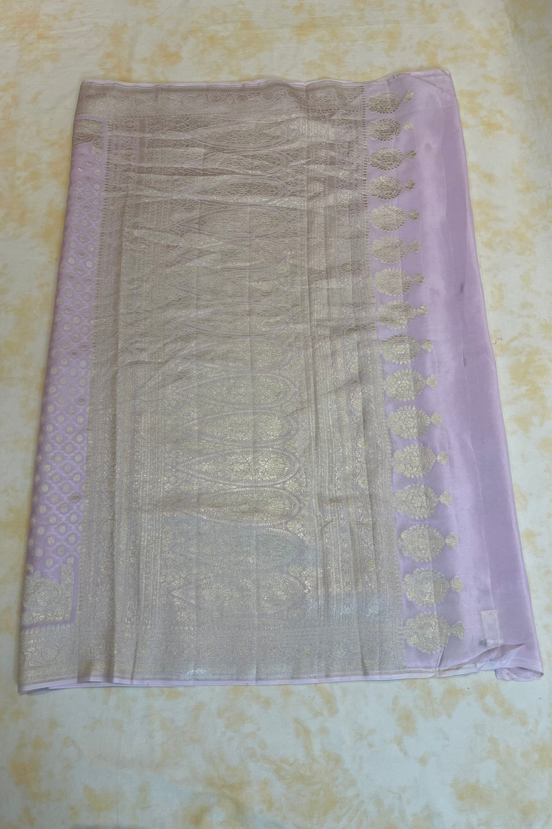HOV Handloom Banarasi Crepe Silk Saree - Butidar Star All Over- Lilac - 077