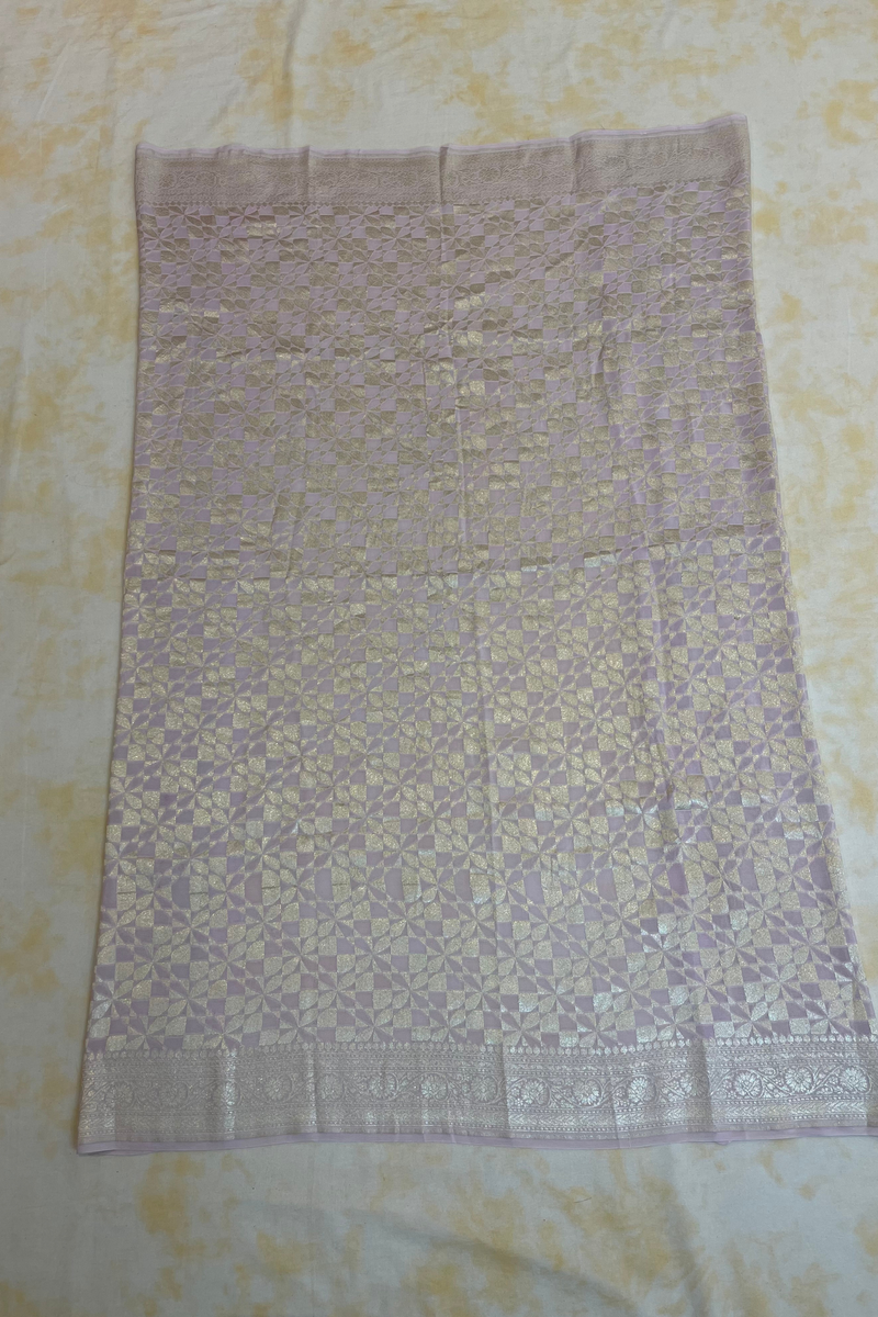 HOV Handloom Banarasi Crepe Silk Saree - Butidar Star All Over- Lilac - 077