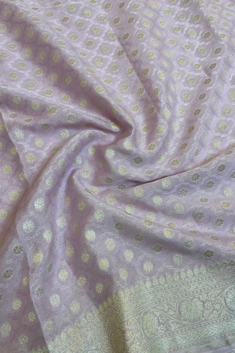 HOV Handloom Banarasi Crepe Silk Saree - Butidar Star All Over- Lilac - 077