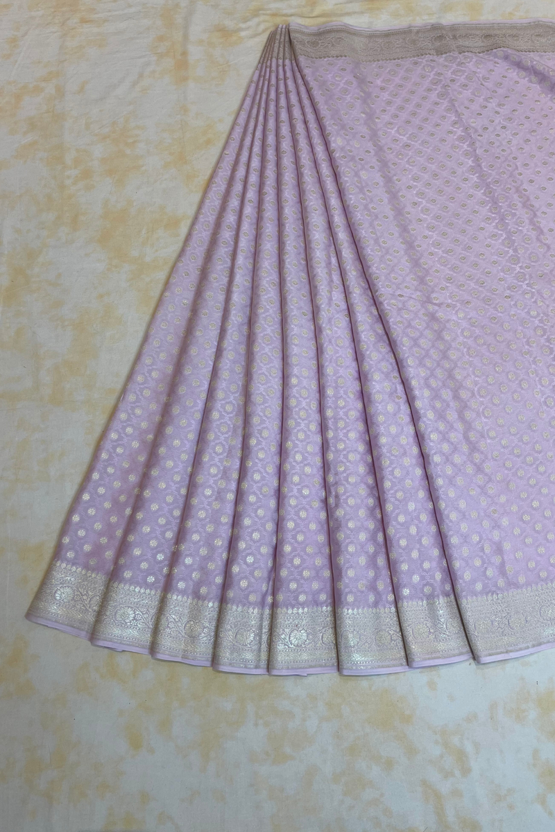 HOV Handloom Banarasi Crepe Silk Saree - Butidar Star All Over- Lilac - 077