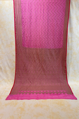 HOV Handloom Banarasi Crepe Silk Saree -  Copper Zari All Over- Baby Pink - 078