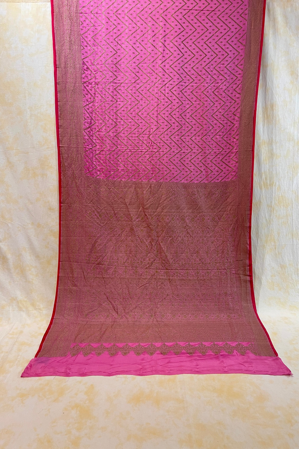HOV Handloom Banarasi Crepe Silk Saree -  Copper Zari All Over- Baby Pink - 078