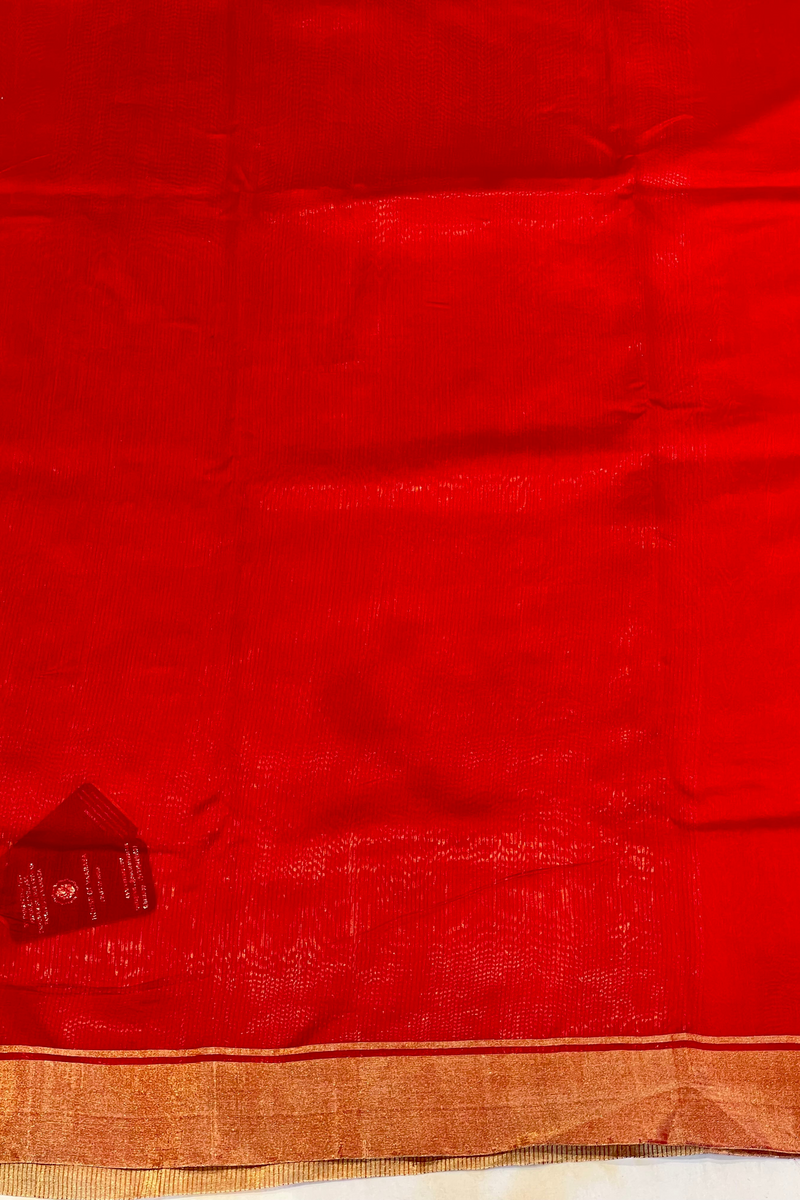 Handloom Silk Chanderi Saree - Fukdani Buta - Red