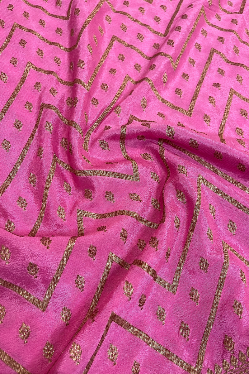 HOV Handloom Banarasi Crepe Silk Saree -  Copper Zari All Over- Baby Pink - 078