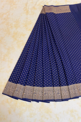 HOV Handloom Banarasi Crepe Silk Saree - Butidar All Over - Dark Blue - 075