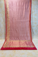 HOV Handloom Banarasi Katan Silk Saree - Roses Border - Baby Pink - 105