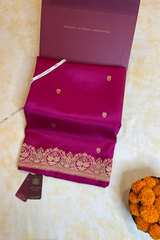 HOV Handloom Banarasi Katan Silk Saree - Butidar Kadhua -Double Dove Border Pink - 064