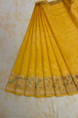 HOV Handloom Banarasi Katan Silk Saree - Roses Border - Yellow - 105