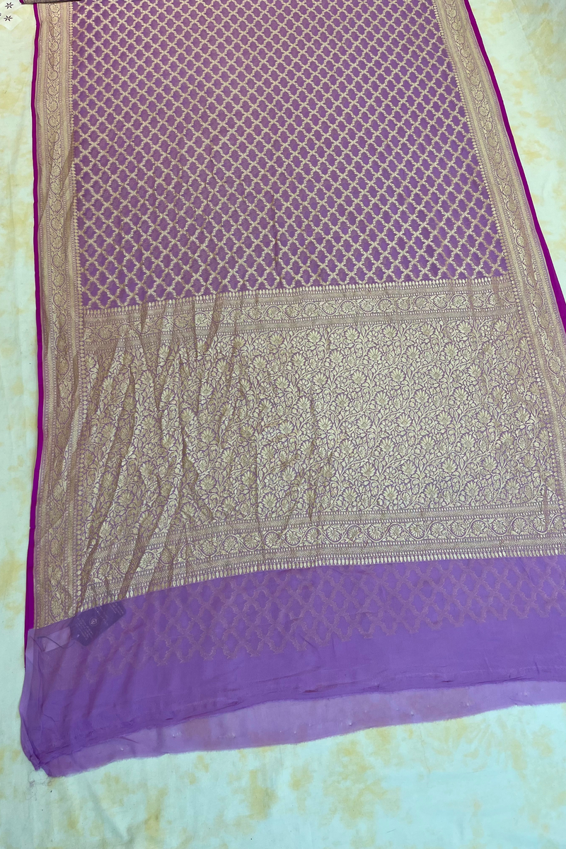 HOV Handloom Banarasi Georgette Silk Saree - All Over Jaali Design Light Purple - 079