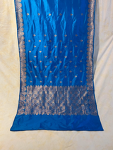 HOV HANDLOOM KADHUA BANARASI KATAN  SILK SAREE - SCALLOP BORDER - BLUE - 124