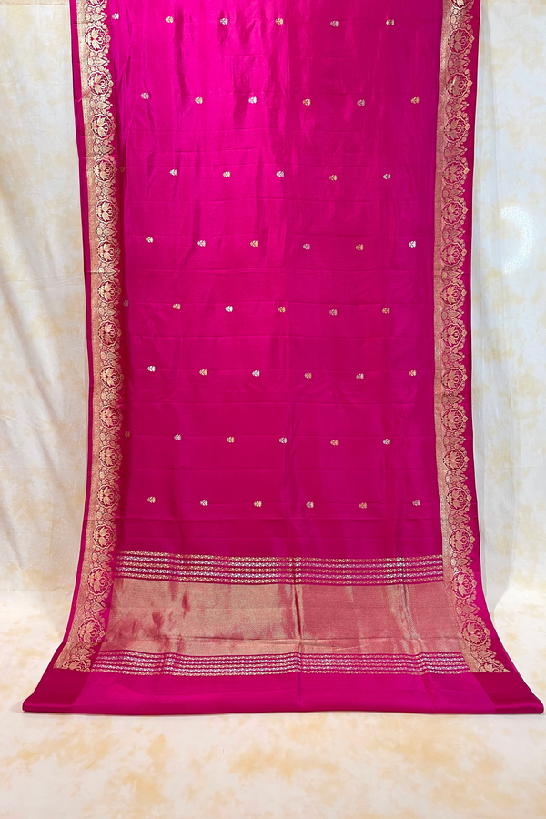 HOV Handloom Banarasi Katan Silk Saree - Butidar Kadhua -Double Dove Border Pink - 064