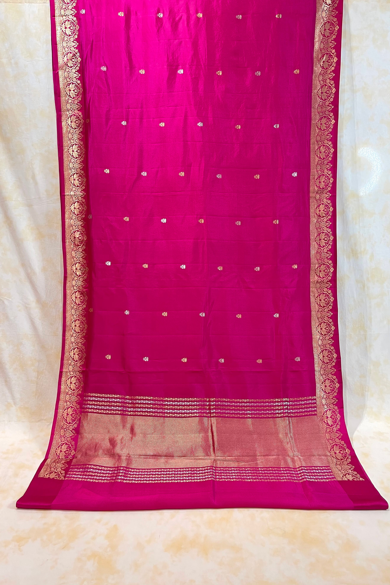 HOV Handloom Banarasi Katan Silk Saree - Butidar Kadhua -Double Dove Border Pink - 064