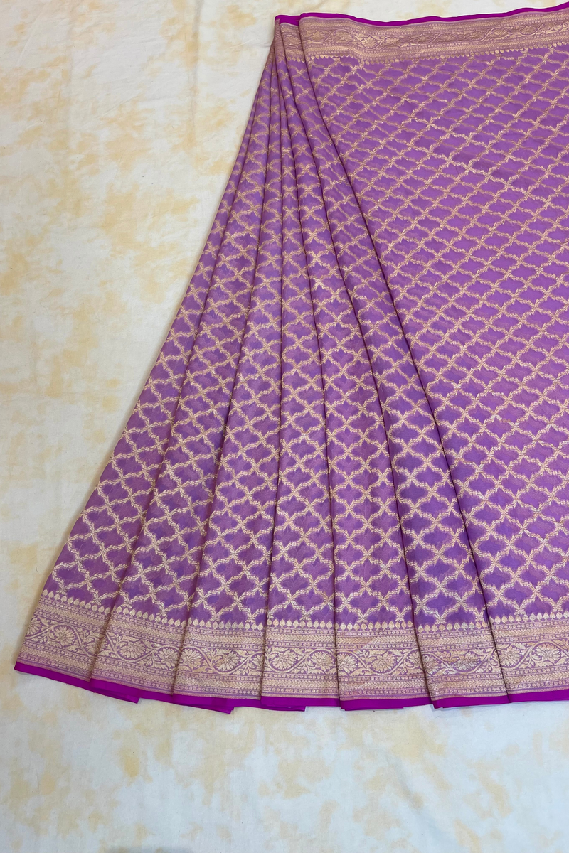 HOV Handloom Banarasi Georgette Silk Saree - All Over Jaali Design Light Purple - 079