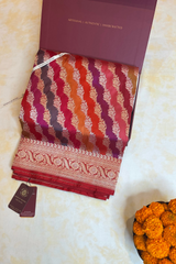 HOV Exclusive Handloom Banarasi Katan Silk Saree - Butidar - Rangakat Red Green - 102