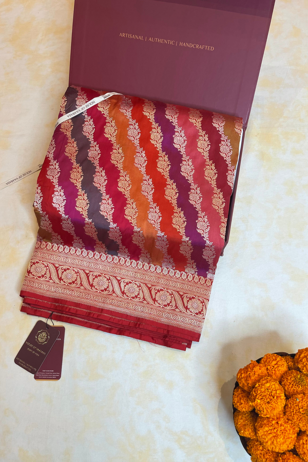 HOV Exclusive Handloom Banarasi Katan Silk Saree - Butidar - Rangakat Red Green - 102