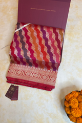 HOV Exclusive Handloom Banarasi Katan Silk Saree - Butidar - Rangakat Red Green - 102