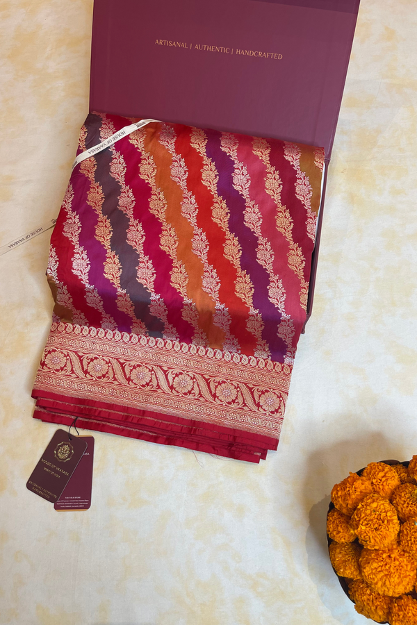 HOV Exclusive Handloom Banarasi Katan Silk Saree - Butidar - Rangakat Red Green - 102