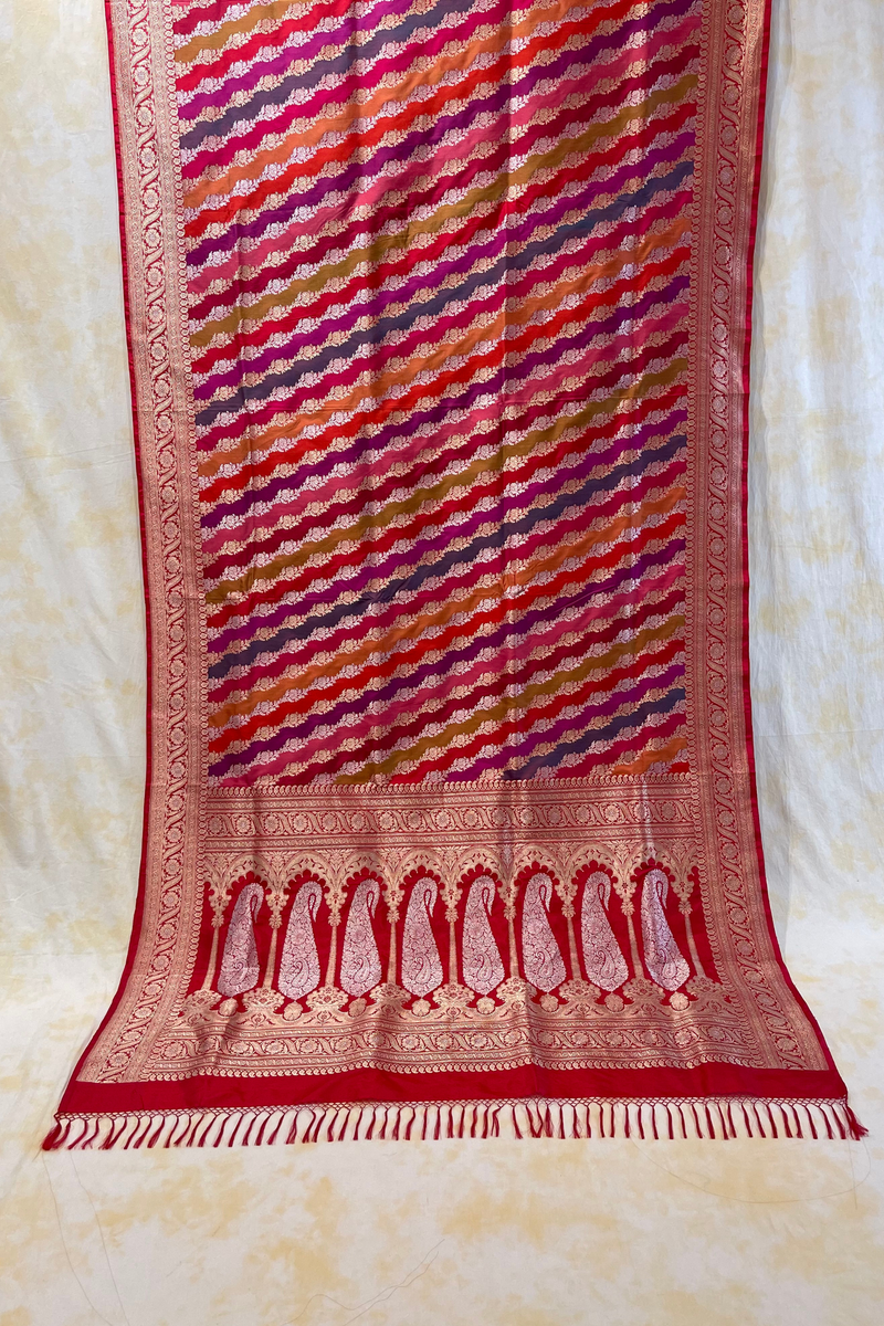 HOV Exclusive Handloom Banarasi Katan Silk Saree - Butidar - Rangakat Red Green - 102