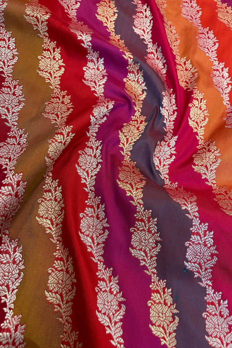 HOV Exclusive Handloom Banarasi Katan Silk Saree - Butidar - Rangakat Red Green - 102