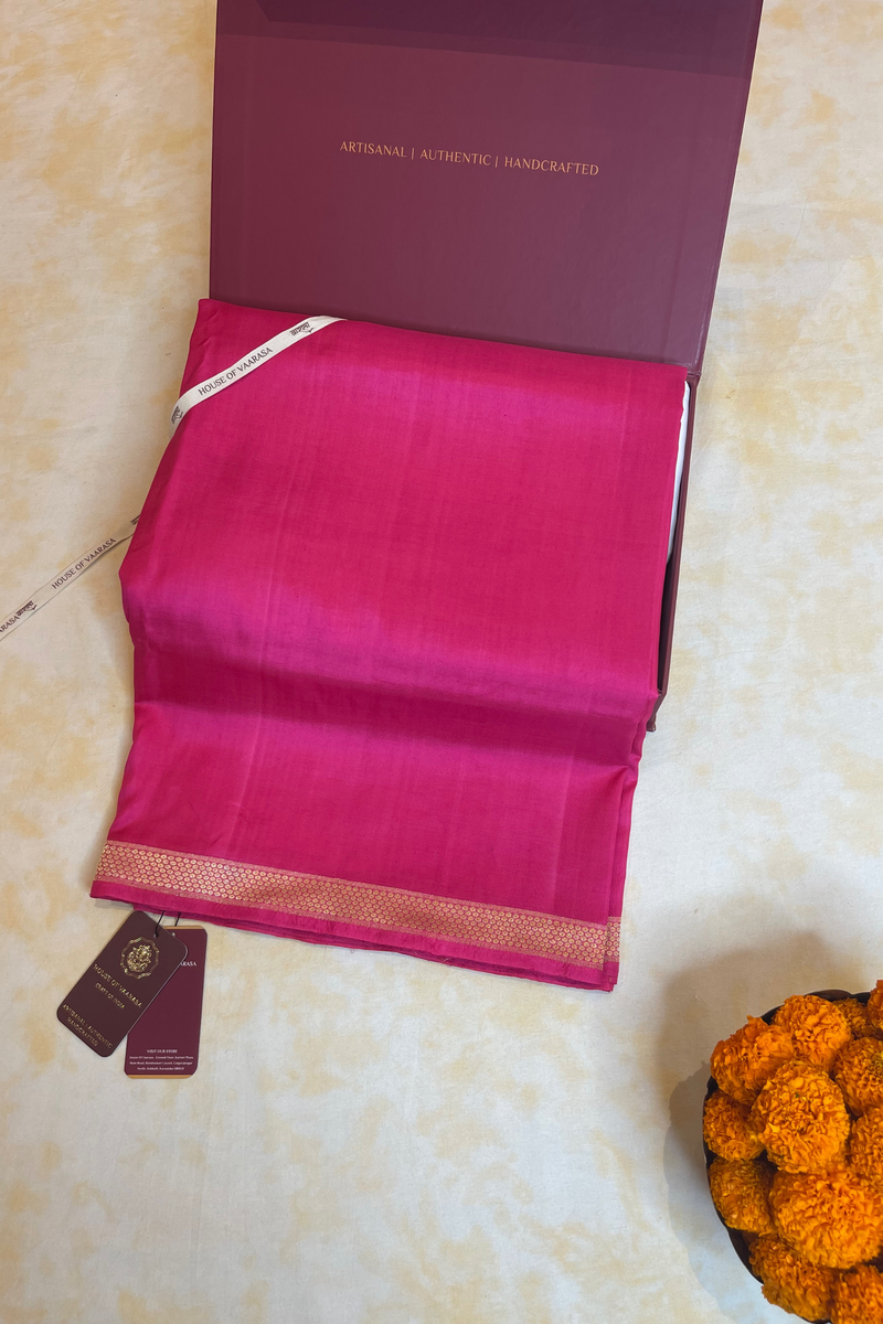 HOV Exclusive Pure Zari Handloom Banarasi Silk Saree - Pink Plain Silver Zari Kasturi - 034