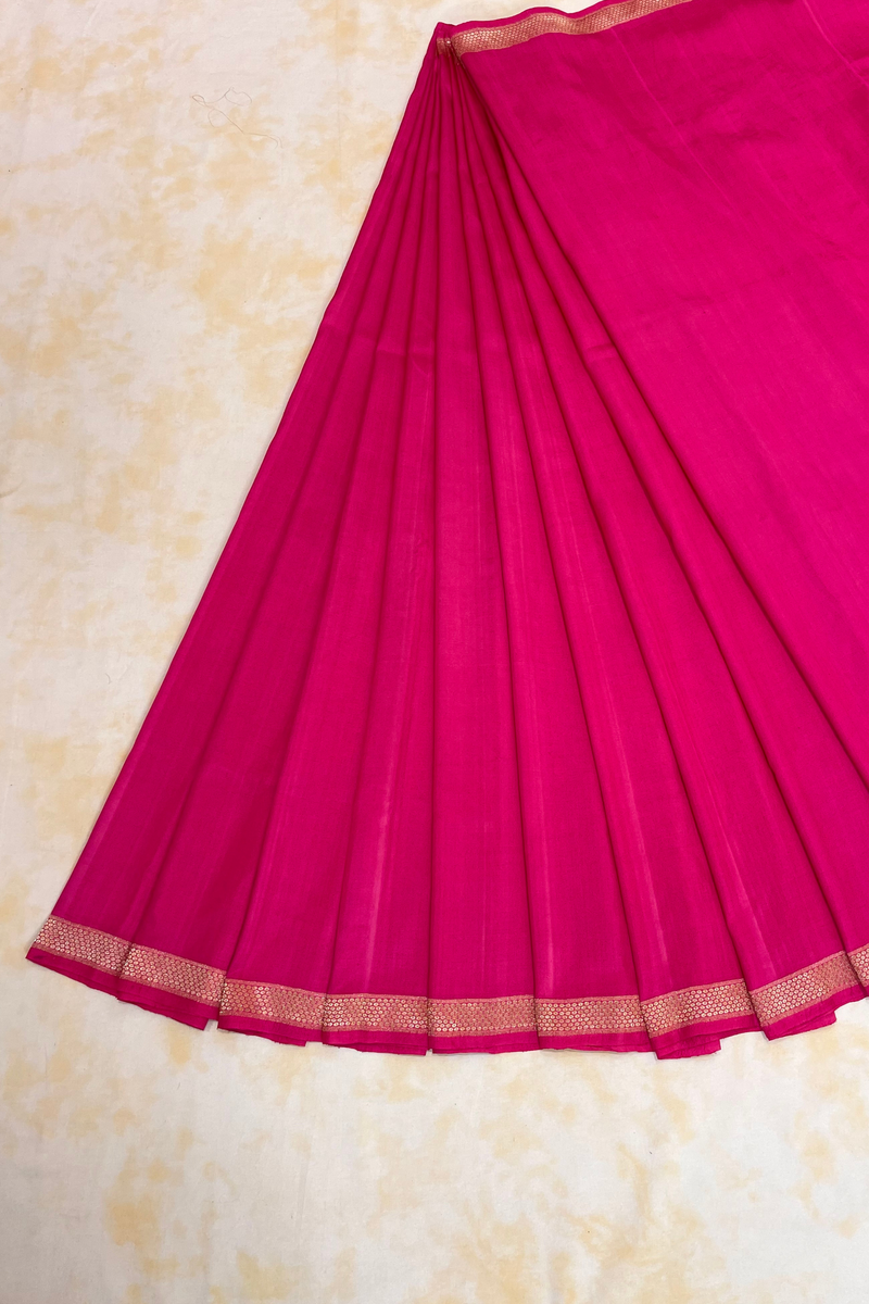 HOV Exclusive Pure Zari Handloom Banarasi Silk Saree - Pink Plain Silver Zari Kasturi - 034