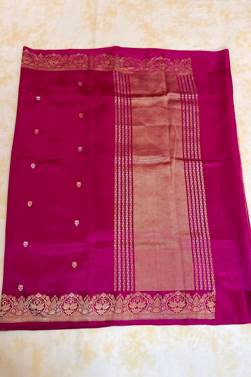 HOV Handloom Banarasi Katan Silk Saree - Butidar Kadhua -Double Dove Border Pink - 064