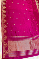 HOV Handloom Banarasi Katan Silk Saree - Butidar Kadhua - Bird Border Deep Pink- 063