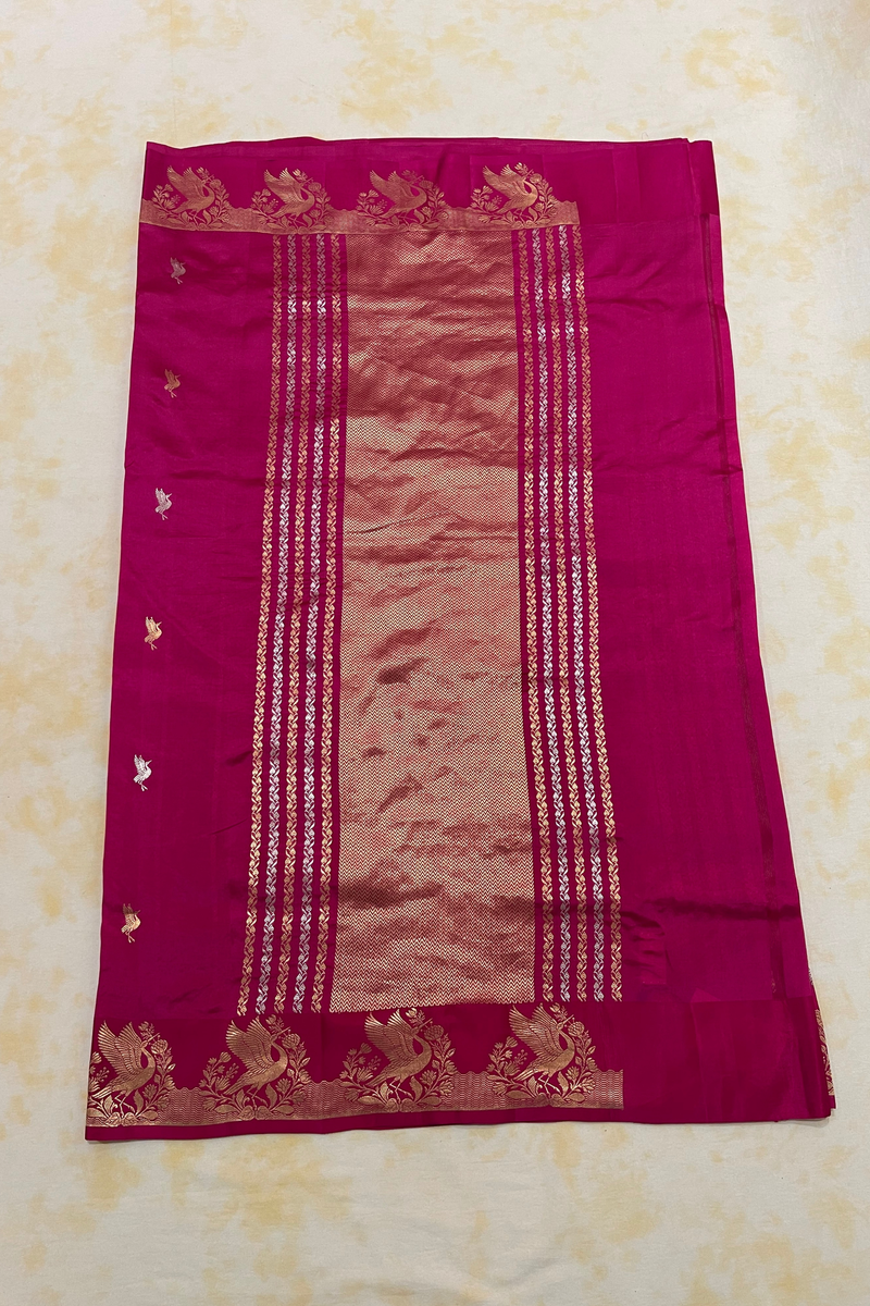 HOV Handloom Banarasi Katan Silk Saree - Butidar Kadhua - Bird Border Deep Pink- 063