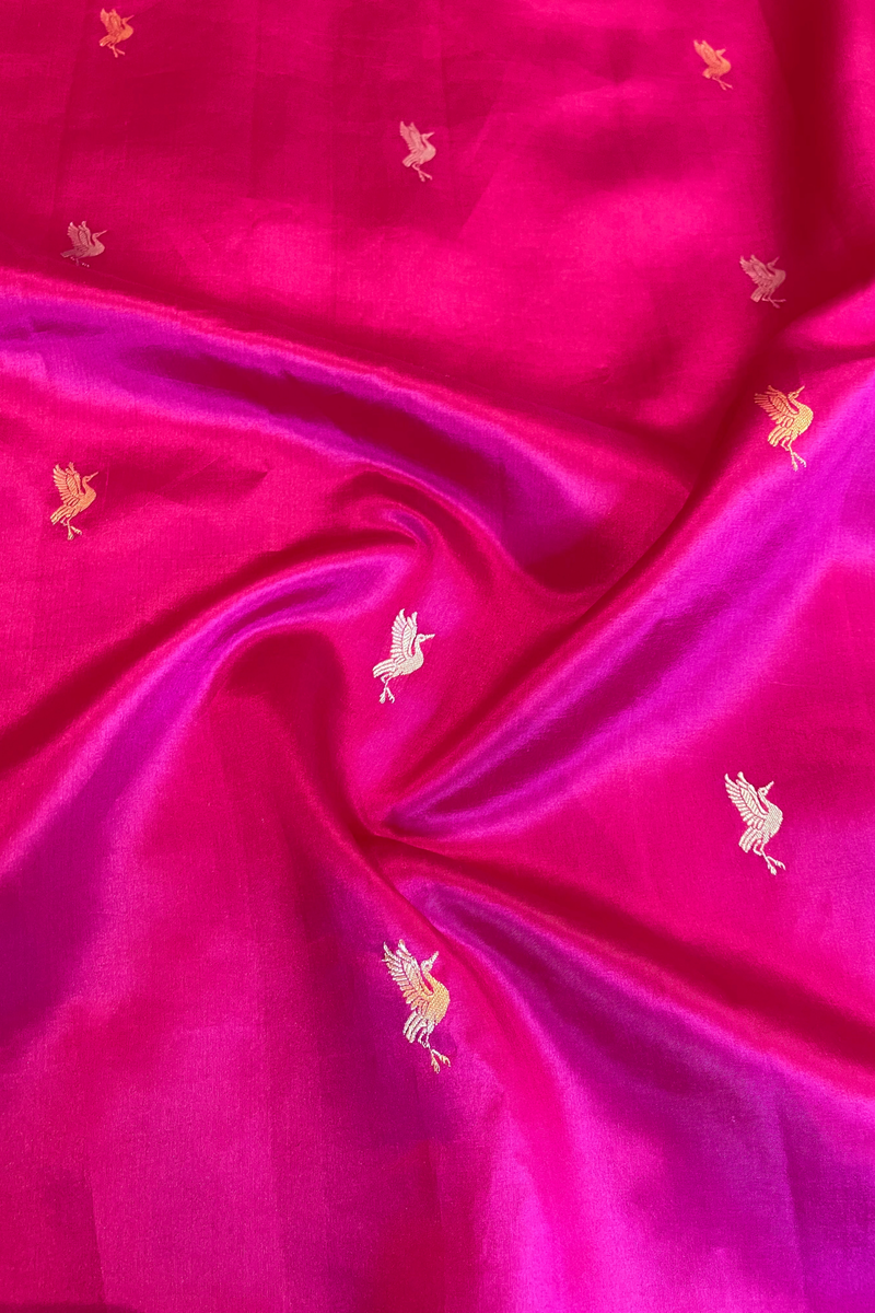 HOV Handloom Banarasi Katan Silk Saree - Butidar Kadhua - Bird Border Deep Pink- 063