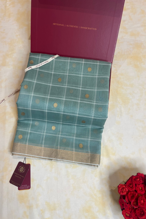 HOV Handloom Chanderi Cotton Silk Saree - Checks With Round Buta - 029-01