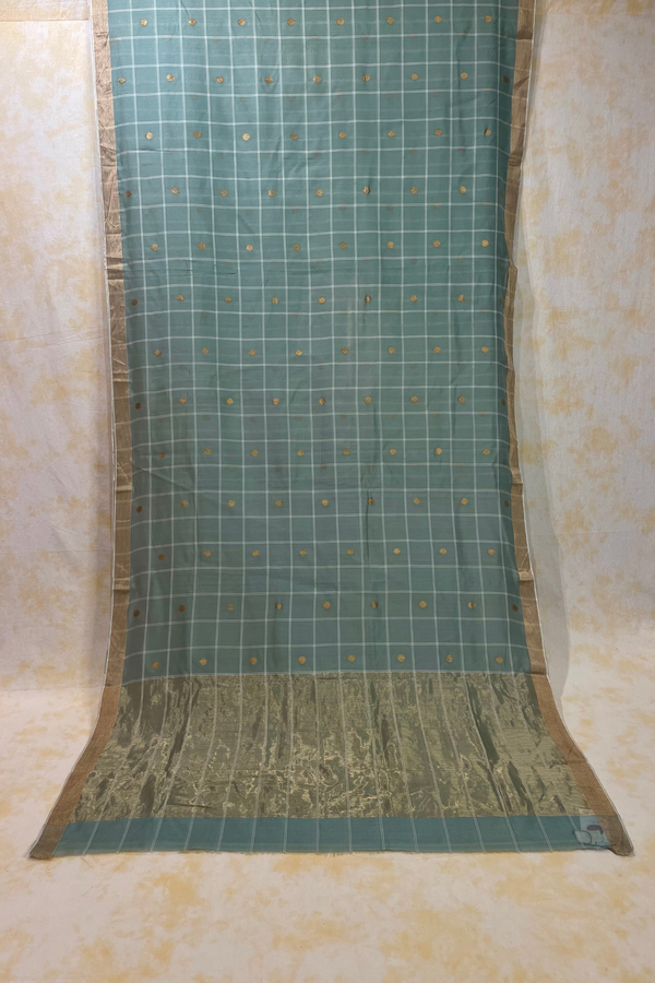 HOV Handloom Chanderi Cotton Silk Saree - Checks With Round Buta - 029-01