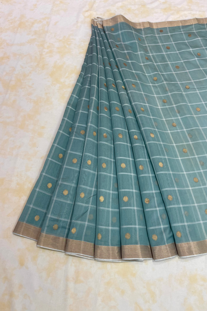 HOV Handloom Chanderi Cotton Silk Saree - Checks With Round Buta - 029-01
