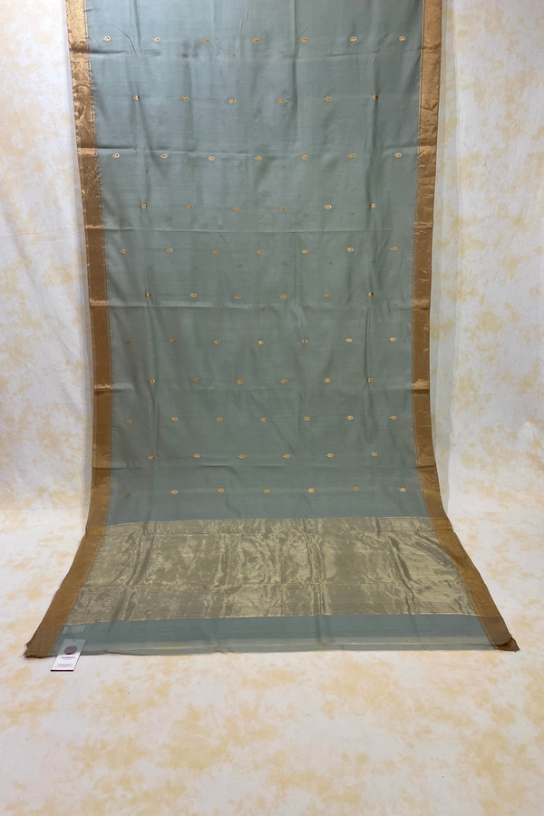 HOV Handloom Chanderi Cotton Silk Saree - Small Flower Blue - 030