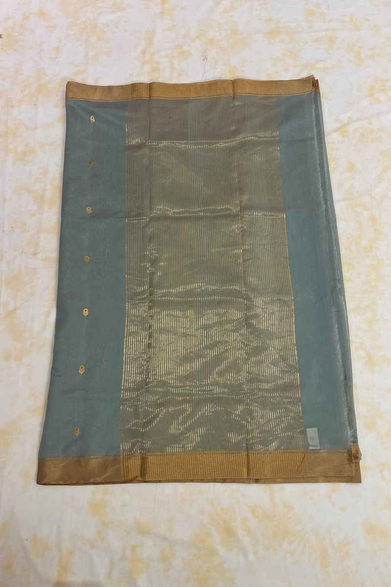 HOV Handloom Chanderi Cotton Silk Saree - Small Flower Blue - 030