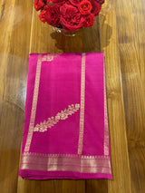 Handloom Kadhua Banarasi Silk Saree -Floral Stripe - Rani Pink