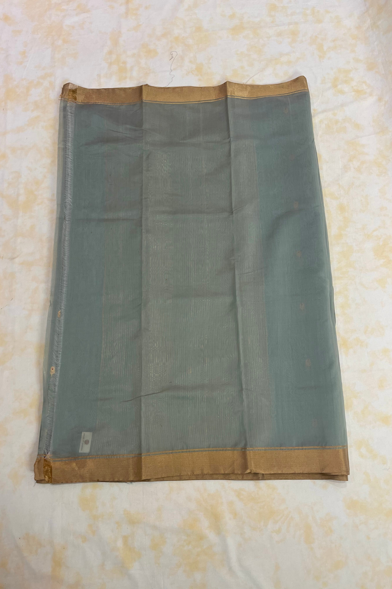 HOV Handloom Chanderi Cotton Silk Saree - Small Flower Blue - 030