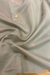 HOV Handloom Chanderi Cotton Silk Saree - Small Flower Blue - 030