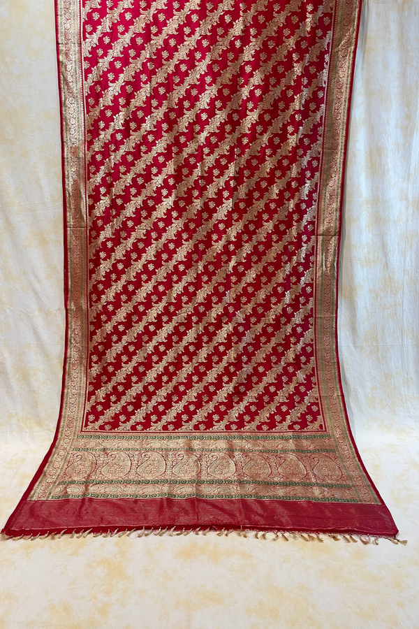 HOV Exclusive Pure Zari Handloom Banarasi Silk Saree - Jaangla  Minedar - Red - 055
