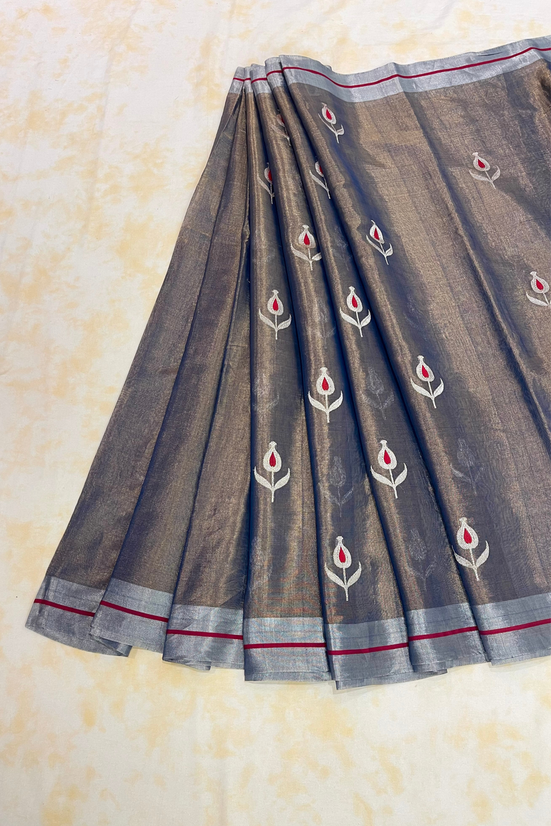 HOV Handloom Chanderi Full Tissue Saree - Plain - 009