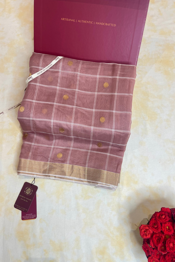 HOV Handloom Chanderi Cotton Silk Saree - Checks With Round Buta - 029-02