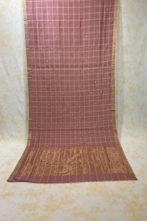 HOV Handloom Chanderi Cotton Silk Saree - Checks With Round Buta - 029-02