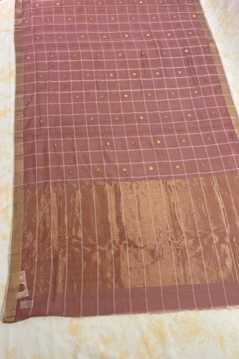 HOV Handloom Chanderi Cotton Silk Saree - Checks With Round Buta - 029-02