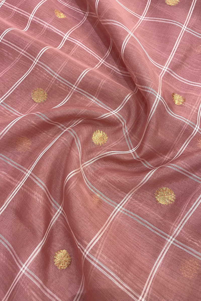 HOV Handloom Chanderi Cotton Silk Saree - Checks With Round Buta - 029-02