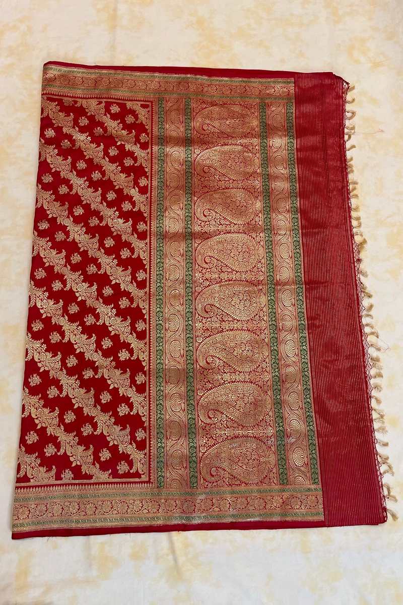 HOV Exclusive Pure Zari Handloom Banarasi Silk Saree - Jaangla  Minedar - Red - 055