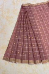 HOV Handloom Chanderi Cotton Silk Saree - Checks With Round Buta - 029-02
