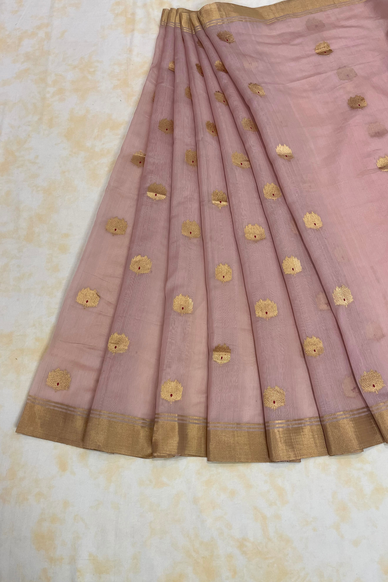 HOV Handloom Chanderi Cotton Silk Saree - Lotus Buta2 - 027-01