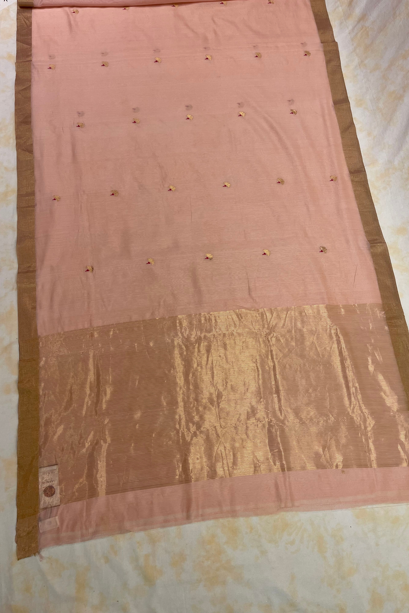 HOV Handloom Chanderi Cotton Silk Saree - Jaswandi Flower Pink - 031